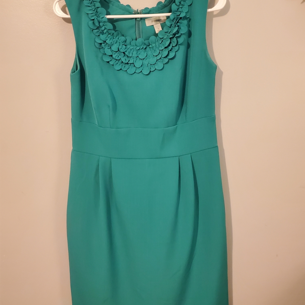 Dress Barn Teal Midi Dress with Floral Neckline